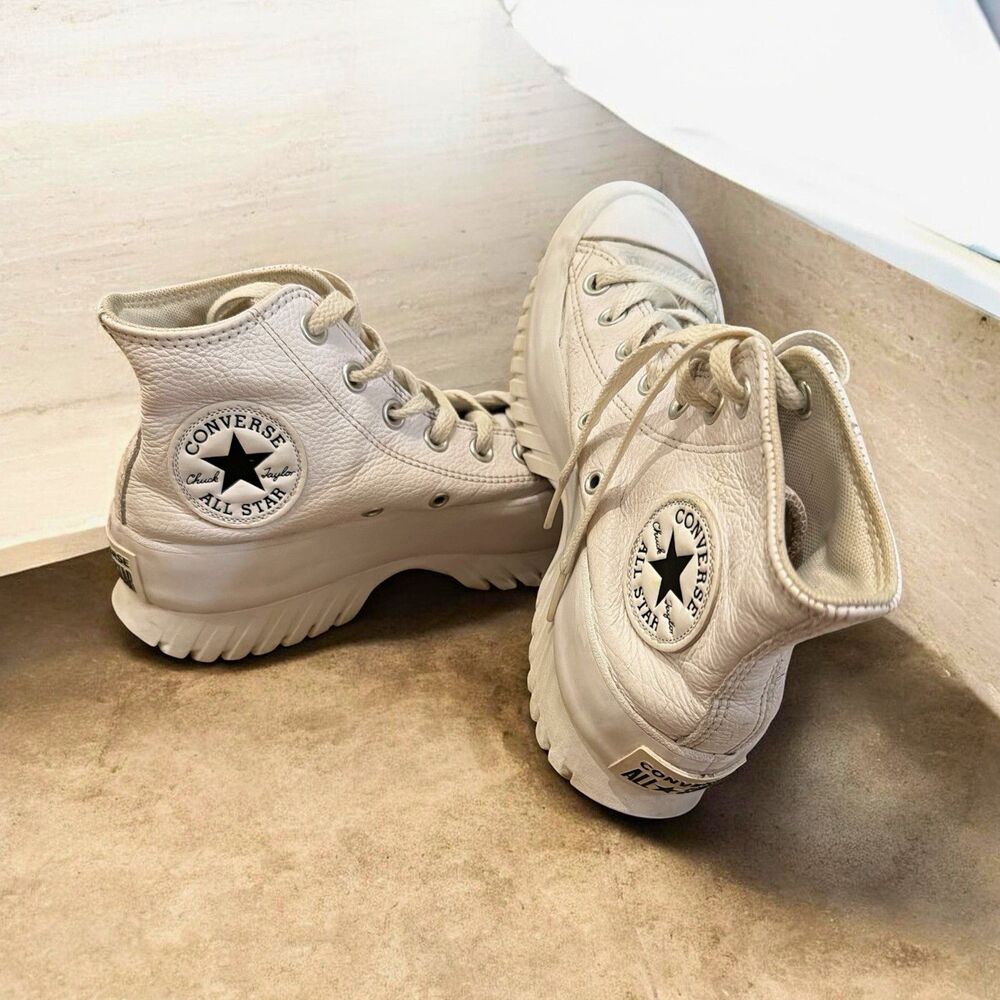 Converse All Star White Leather High-Top Lace-Up Sneakers US 7 A03705C
